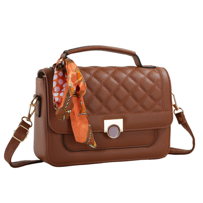 Bolsa Feminina Baú Transversal Média com Lenço Alça Tiracolo Estruturada e Espaçosa