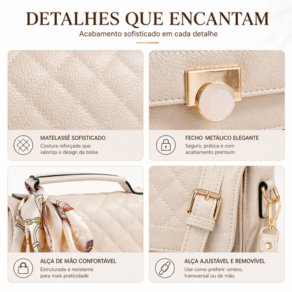 Bolsa Feminina Baú Transversal Média com Lenço Alça Tiracolo Estruturada e Espaçosa