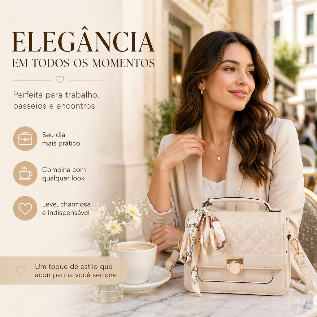 Bolsa Feminina Baú Transversal Média com Lenço Alça Tiracolo Estruturada e Espaçosa