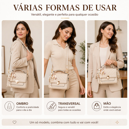 Bolsa Feminina Baú Transversal Média com Lenço Alça Tiracolo Estruturada e Espaçosa